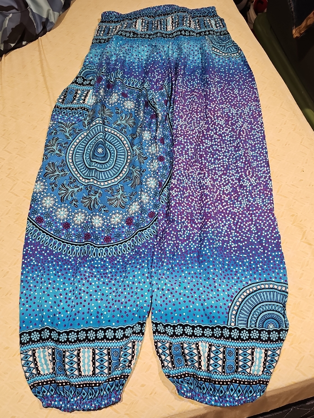 Desigual Teal, Purple & White Polka Dot Print Pants 100% Rayon Ladies Size S/M